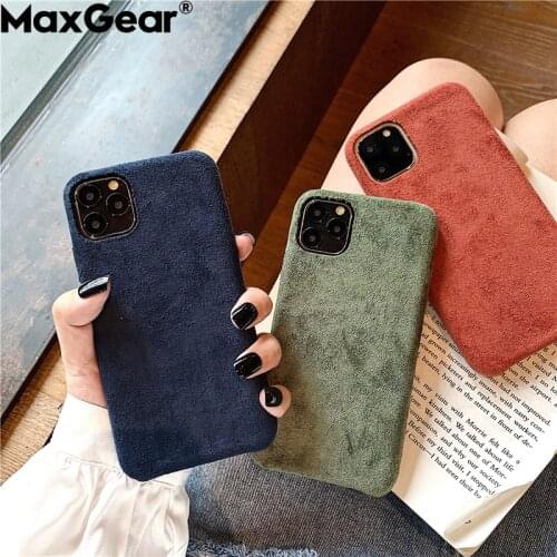 Solid Color Suede Cloth Case For iPhone 11 Pro Max XS 12 Pro Mini X XR 6 6S 7 8 Plus Soft Silicone Warm Plush Furry Fabric Cover