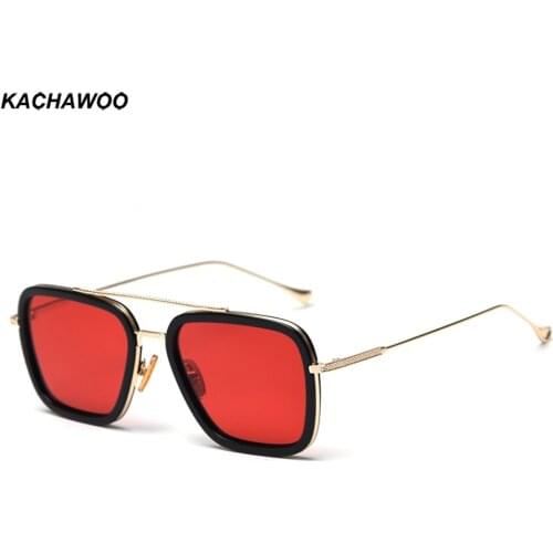 Kachawoo Man Polarized Sunglasses Square Red Brown Tinted Sun Glasses For Women High Quality Half Metal Male Driving Eyewear