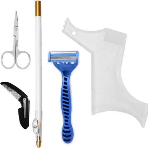 5 IN 1 Beard Care Set Beard Shape Styling Comb Beard Stylus With Pencil Sharpener Folding Comb Manual Razor Small Scissors Tool
