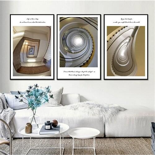 Spiral Stairs Posters and Prints Quotes Wall Pictures for Living Room Nordic Poster Stairway Home Decor Wall Art Canvas Painting