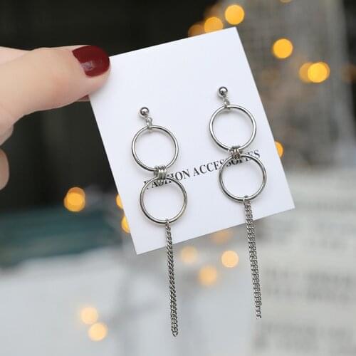 2020 new fashion geometric double round chain earrings wind tassel chain earrings alloy round long earrings ladies jewelry
