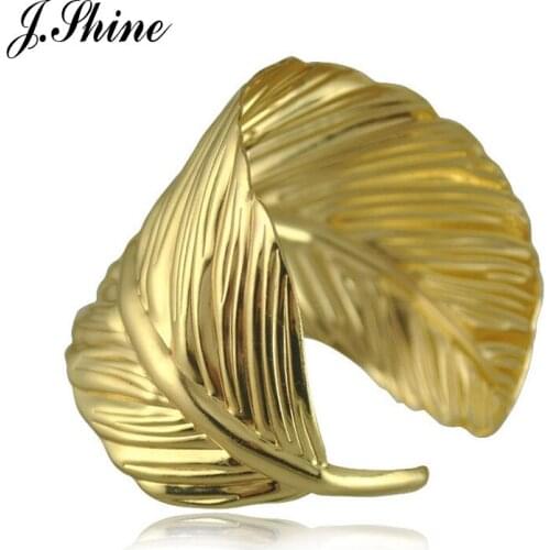 New JShine Fashion Jewelry Silver Color and Gold Color Arm Jewelry Leaf Feather Open Wide Cuff Bracelet Bangles for Women