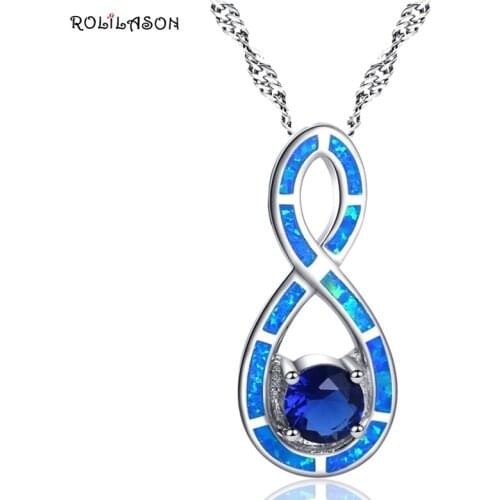 ROLILASON magical charm for Women Blue fire opal blue zircon silver color Necklace Pendant Fashion Jewelry OP787