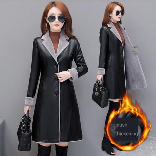 Autumn Winter Women Faux Fur Coat Mid Long tops Warm Plush Thick Outerwear Ladies padded Fur locomotive pu Leather Jackets black