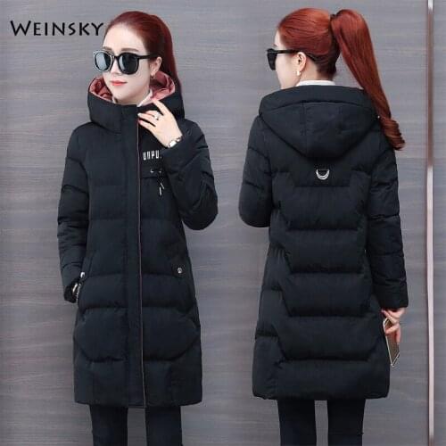 2019 New Fashion Women Winter Hooded Coat Long Slim Warm Jacket Down Cotton Padded Jacket Outwear Female Office Lady Parkas
