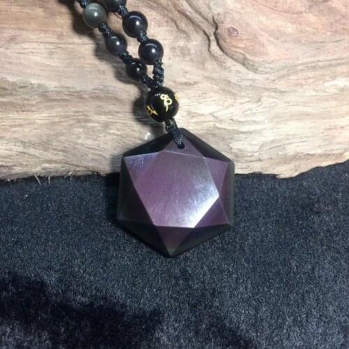 Rainbow Obsidian Stone Pendants Six Angle Pendant Energy Stone Necklace Sweater Chain Fashion Jewelry