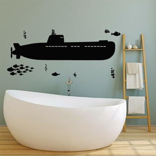 Submarine Sea Ship Style Undersea Fishes Wall Stickers Vinyl Home Decor Kids Room Bathroom Decal Waterproof Removable Mural S420