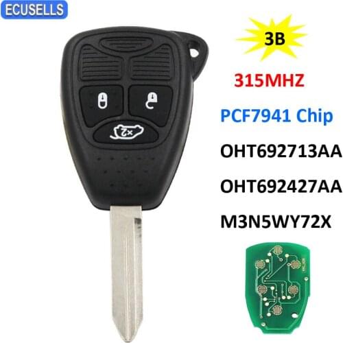 3 Button Remote Car Key for Chrysler for Dodge for Jeep 315MHz PCF7941 Chip OHT692713AA OHT692427AA MSN5WY72XX with Uncut Blade