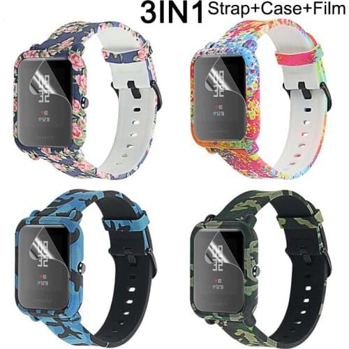 3 in 1 for Amazfit Bip Strap Watch Band+Protective PC Watch Case Cover Frame Protector for Huami Amazfit Bip Accessories
