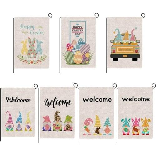 Happy Easter Day Garden Flag Double Sided Gnome Eggs Holiday House Rustic Farmhouse Yard Banner Spring Party Decoration