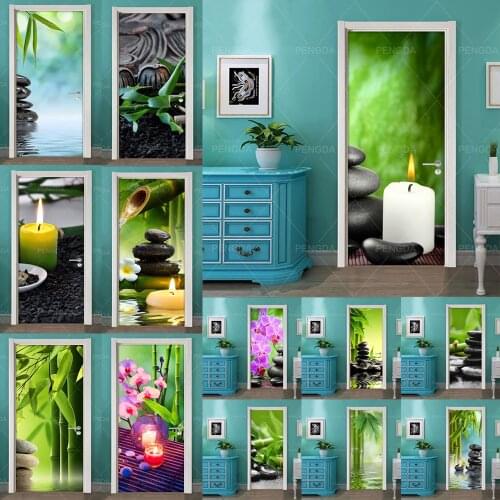 Self Adhesive Diy Art Decal Sticker Home Door Stone Flower Bamboo 3D DecorRenovation PVC Wallpaper Print Picture for Living Room