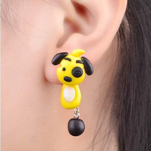 TTPAIAI 30 Handmade Polymer Clay Cartoon Yellow Dog Stud Earrings Fashion Jewelry 3d Animal Earrings For Women Girl Kids Gift