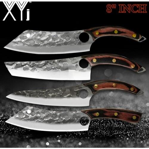 XYj 8'' INCH Chef Kitchen Stainless Steel Slicing Chopper Wood Handle Cooking High Carbon Forged Curving Cooking Accessory