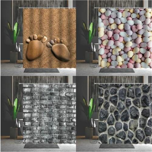 Stone Brick Bath Shower Curtain Old-Fashioned Brick Wall Feet Pattern Cobblestone Decoration Bathtub Decoration Multiple Size
