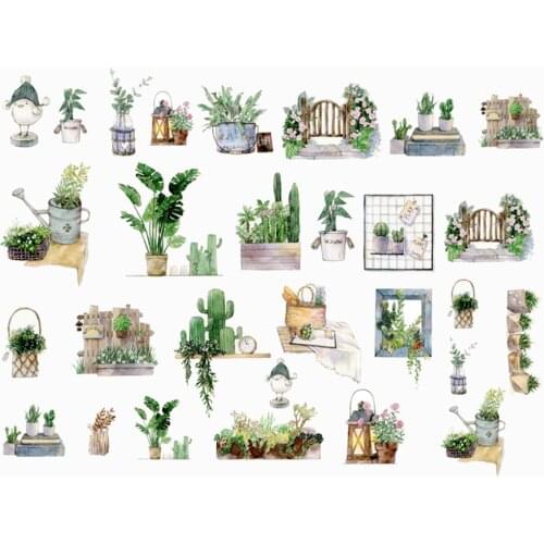 28pcs/set Fresh Green Plants Stickers Kawaii Stationery DIY Scrapbooking Decorations Adhesive Paper Kids Toys Sticker