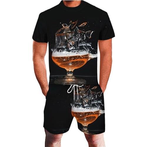 58# Mens Tracksuit Summer Clothes Sportswear Two Piece Set Leisure Sports 3D Beer Print Plus Size Fitness Running Suit Ropa