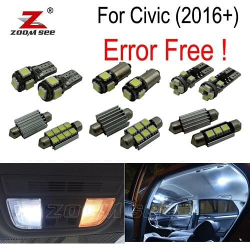 9pcs LED Backup Reverse lamp + interior dome map light kit + Side marker Lights for Honda for Civic 10th Gen (2016+)