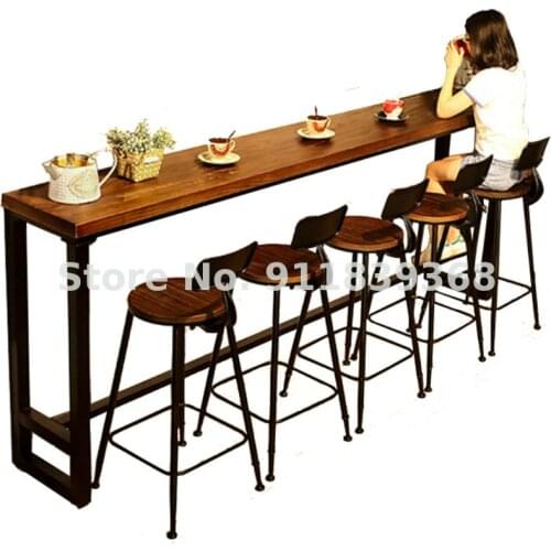 Solid wood bar table home balcony against the wall narrow table long table milk tea shop bar high table and chair combination co