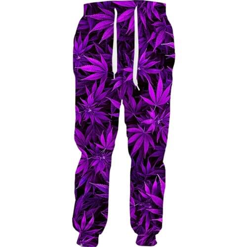 Purple Plant Leaves Trousers Men Women 3D Printed Casual Sweatpants Harajuku Style Streetwear Pants T6
