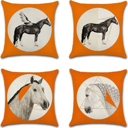 Orange Color Geometric Horse Beige Cushion Cover Decorative Home Sofa Chair Car Seat Friend Kids Bedroom Gift Pillowcase Throw