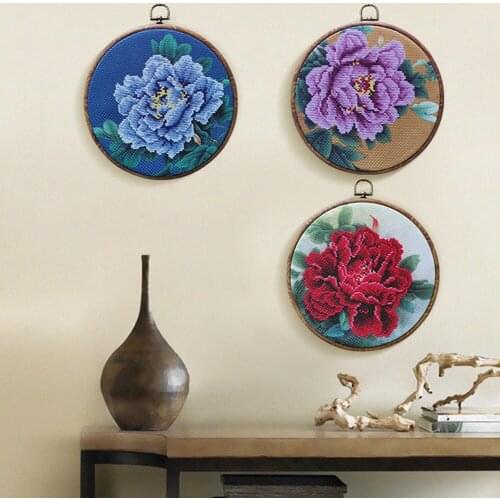 Peony Flower Cotton Cloth Embroidery Kit DIY Handwork Cross Stitch Set Embroidered Crafts Decoration Material Bag Thread Tools