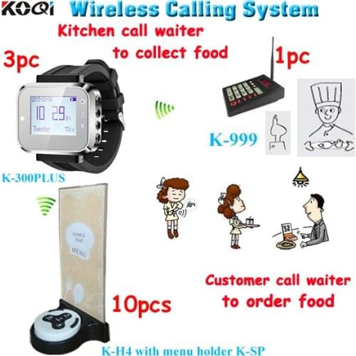 Kitchen calling systems for cooker call waiter to pick up the dishes with 3 smart watch 10 call bell with menu holder