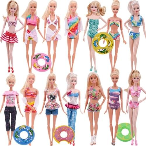 2PCS Doll Clothes Swimwear + Swimming Rings Swimsuits Bikini Beach Bathing Accessories for Barbies,11.8 Inch,BJD Doll,Girls Toy