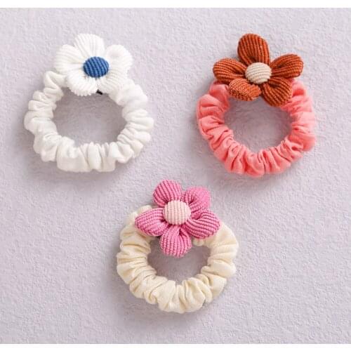 Cute Flower Scrunchies Cotton Hair Rope Ponytail Holder Elastic Hair Band For Children Fashion Hair Accessories For Girls Kids