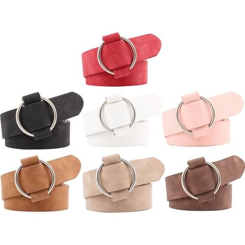 Fashion Belts for Women PU Leather Jeans Straps Round Buckle No Hole