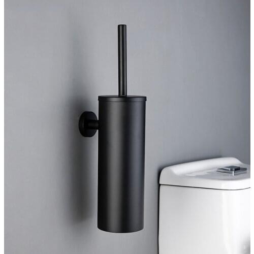 Bathroom Black Toilet Brush Holder Set With Trump Bar 304 Stainless Steel Wall Mounted Toilet Brushes For Cleaning Storage