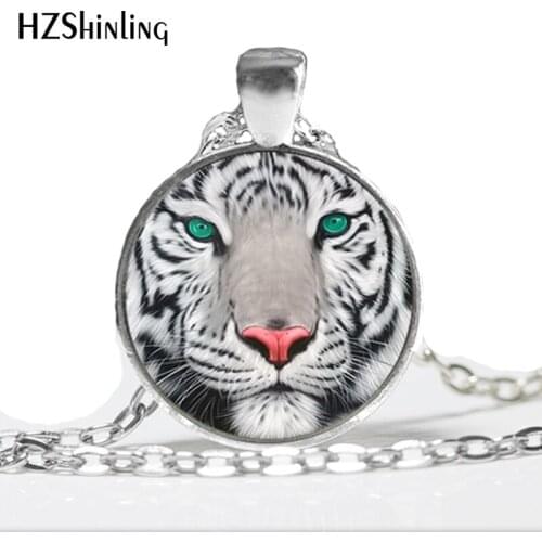 NS-00340 New Fashion White Tiger Necklace Leopard Pendant Gifts For Men Glass Photo Pendant Necklace HZ1