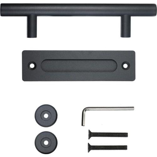 Pure 12inch Black Carbon Steel Sliding Barn Door Handle Recessed Pull Hardware Set Accessories Supplies