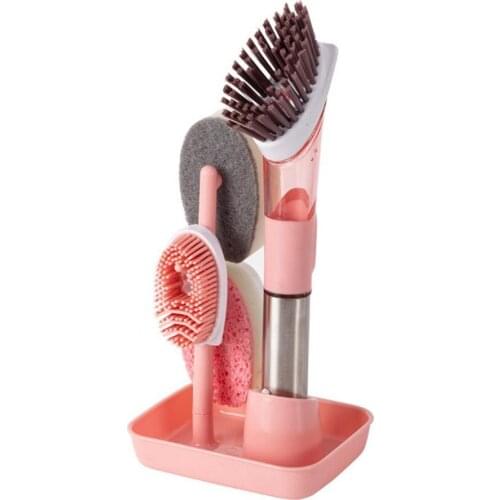 1 Set Cleaning Brush Portable Detachable Anti-scratch Plastic Refillable Sponge Dishwashing Brush Home Kitchen Tools Supplies