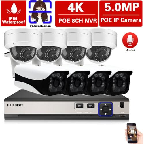 Face Detection H.265 8CH 5MP NVR POE Security Camera System Outdoor Waterproof IR-CUT CCTV Video Surveillance Video Recorder Kit