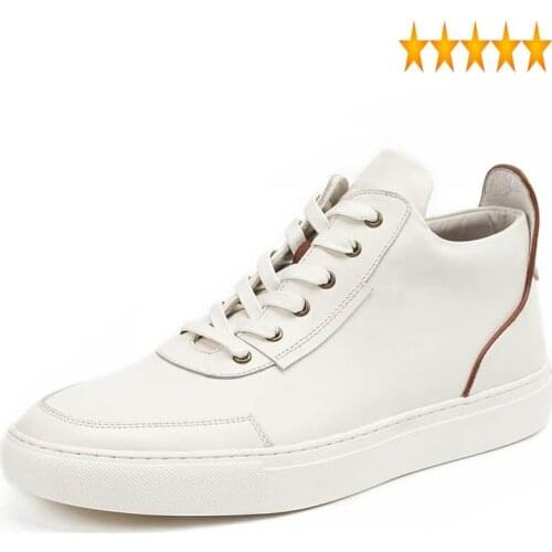 Genuine Mens Leather Quality Casual Shoes Lace Up Round Toe Classic Footwear High Top White Botas Hombre Breathable Zapatos