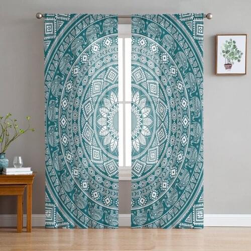 Bohemian Green Mandala Window Treatment Tulle Modern Sheer Curtains for Kitchen Living Room the Bedroom Curtains Decoration
