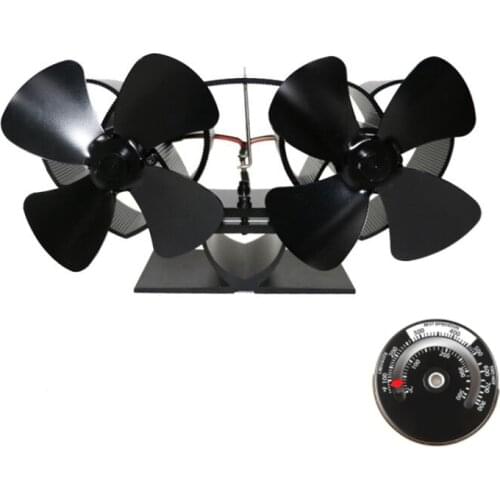 Fireplace Fan Dual Head 8 Blades Heat Powered Stove Fan Aluminium Silent Eco-Friendly For Wood Log Burner Silent Warmth Winter