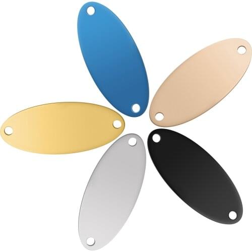 20pcs/lot 304 Stainless Steel Accessory Jewelry 1.2mm Thickness Oval Tags 2 Hole for Necklace Multicolor Engraved logo
