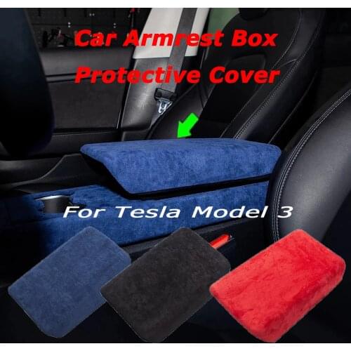 Center Console Armrest Box Suede Cover For Tesla Model 3 / Y Car Interior Stickers Artificial Fur Storage Modeling Accessories