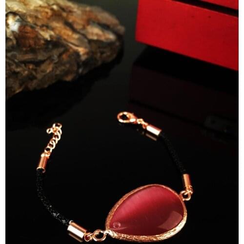 Dr Stone Natural Stone Women 'S Rose Gold Plated Cat 'S Eye Stone Bracelet KRB254