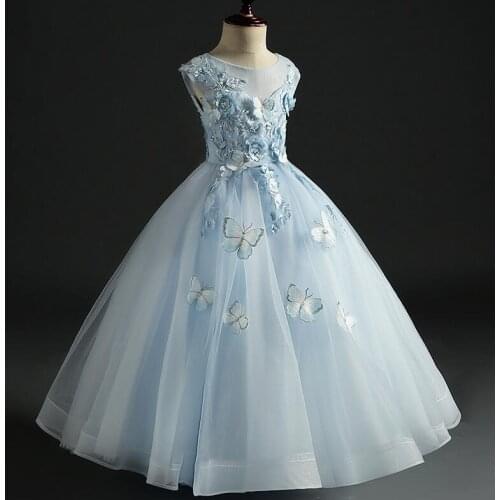 Beaded Appliques Tulle Girl Pageant Ball Gown Long Flower Girl Dresses for Wedding Girl Party Princess First Communion Gowns