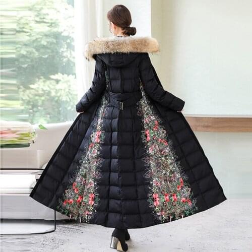 Cotton Coat Women 2020 Winter Ethnic Style Hooded Thick Printing Long Down Padded Clothing Ladies Black Padded Coat Female Q328