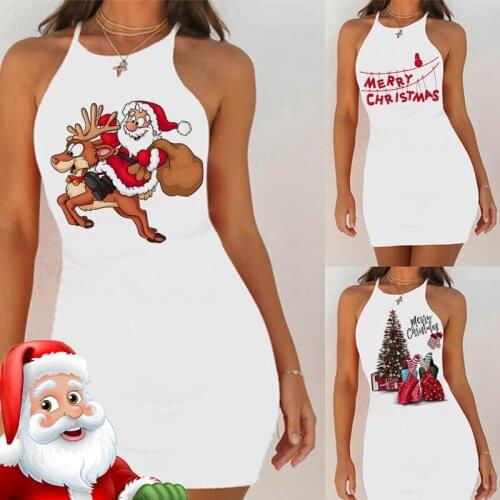 2020 Christmas Print Sexy White Dress All Seasons Suitable Sleeveless O-Neck Holiday Women Clothing Mini Bodycon T Shirt Dresses