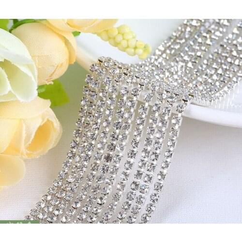 2 meter Glass Rhinestone Chain Trimmings Silver Colour Setting foiled 2mm Crystal / AB