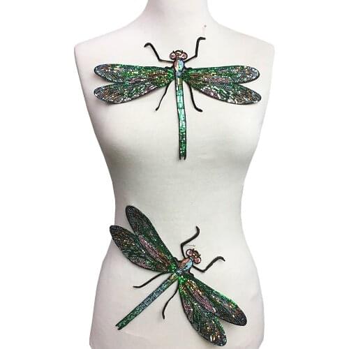 2pc Dragonfly Sequin Embroidery Patch Embroidered Applique Insect Patches For Clothing Appliques Parches Sew On 28x22cm AC1191