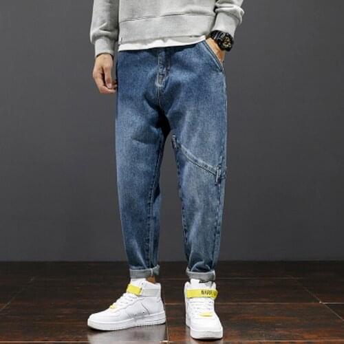 2021 Fashion Designer Loose Jeans Men Straight Dark Blue Color Printed Mens Jeans Ripped Denim Pants Plus Size 42