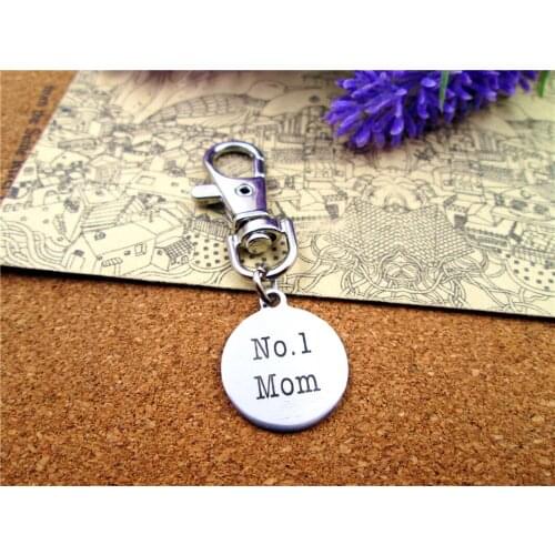3pcs/lot high quality keychain with 20mm stainless steel circle round "No.1 Mom " charms keychain