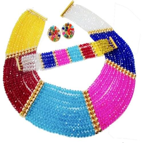 ACZUV Colorful Beaded Necklace Nigerian Necklace African Wedding Jewelry Sets 10C-CH007