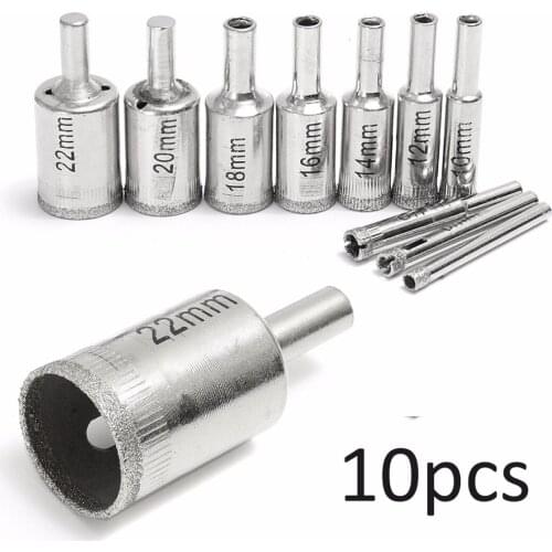 10pcs 5mm-22mm Diamond Hole Saw Tile Ceramic Glass Marble Coated Drill Bit New