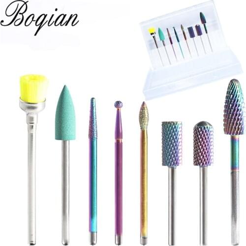 BQAN 8pcs Rainbow Nail Drill Bits Pedicure Milling Cutter Grinding Head Sander Accessories Tool Electric Cuticle Clean Rotary